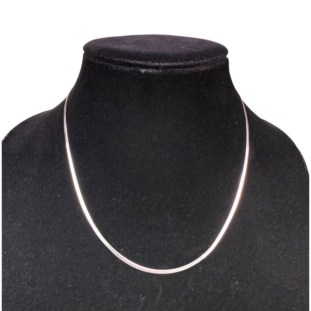 Sterling Silver Womens Silver Tone 925 Flat Snake Chain Necklace Adjustable Size